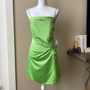 Topshop Knot Detail Satin Cami Mini Green Dress